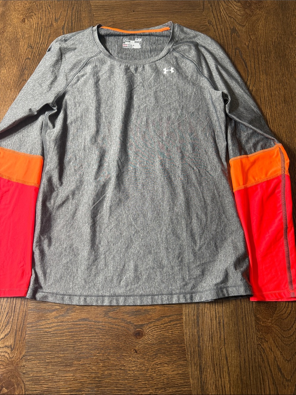 Under Armour Gray Long Sleeve Shirt with Orange and Red  Panels size Small